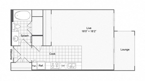 Floor plan for studio, 1 bath, 537 sqft